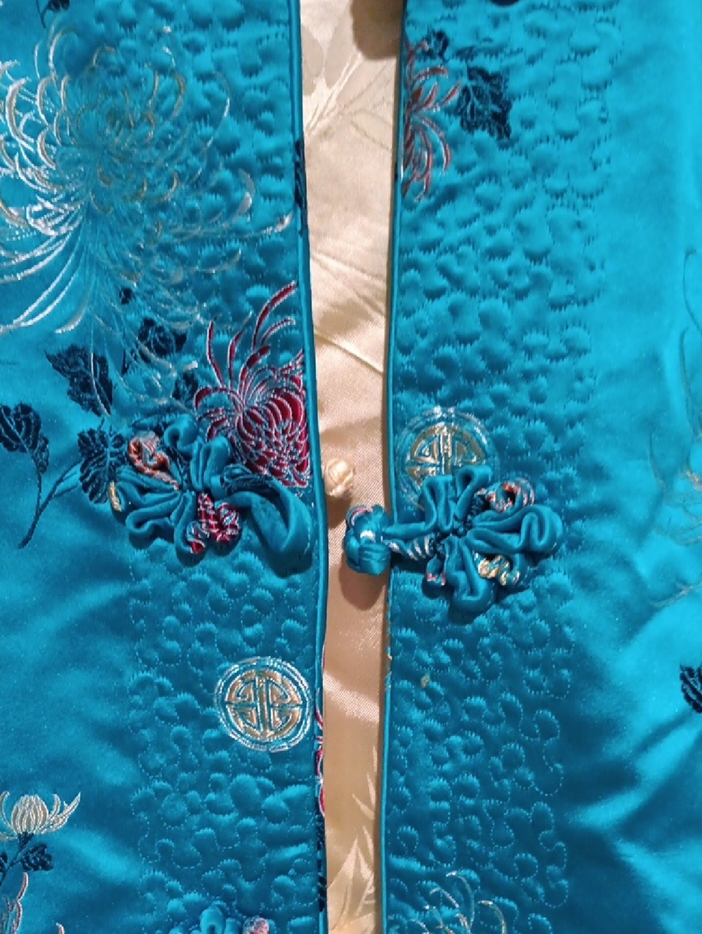 Feliz Squirrel Turquoise Floral Satin Reversible Jacket - Picture 4 of 13